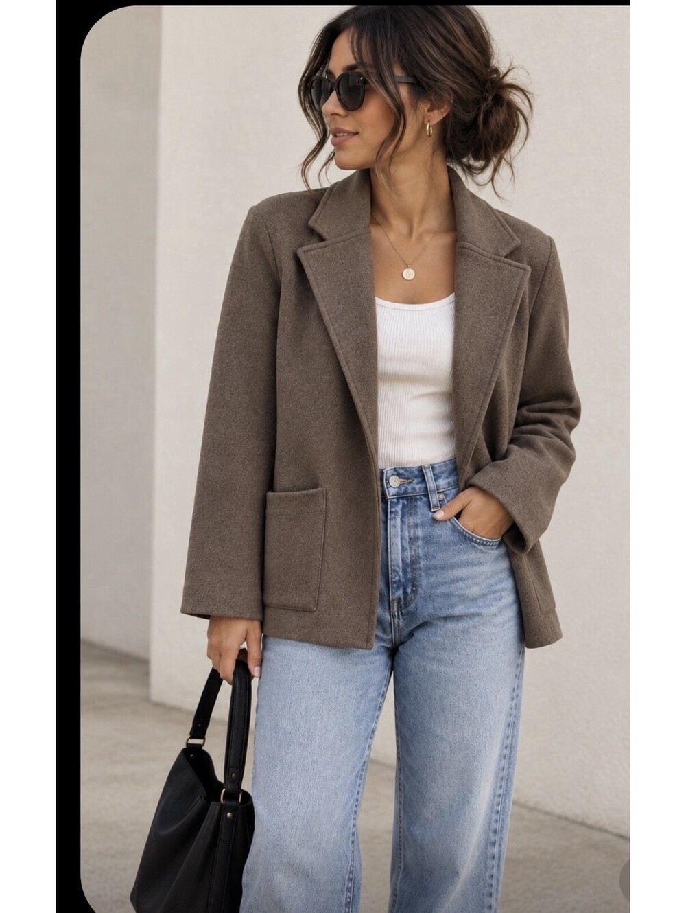 Quince Knit Blazer Small Heather Brown Organic Cotton Open Front Jacket Pockets